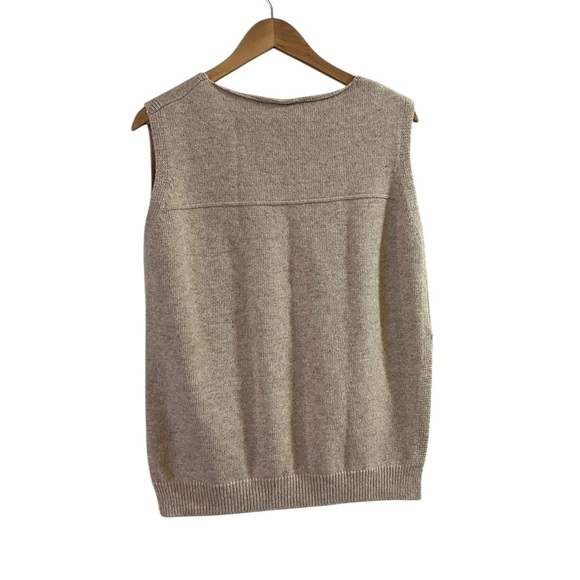 GREIGE ROOM Beige Side Vents V-Neck Wool Sweater Vest OS - Picture 3 of 4